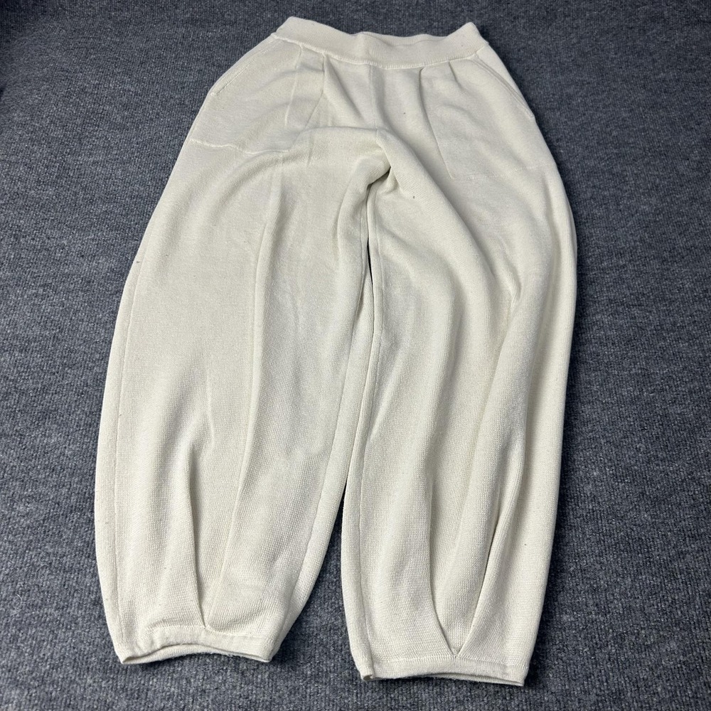 FP Beach Pants Womens Small White Knit Jogger Elastic Waist Pockets Relaxed Fit